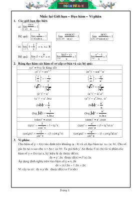 Chuyên đề Giải tích Lớp 12 Nguyên hàm và tích phân